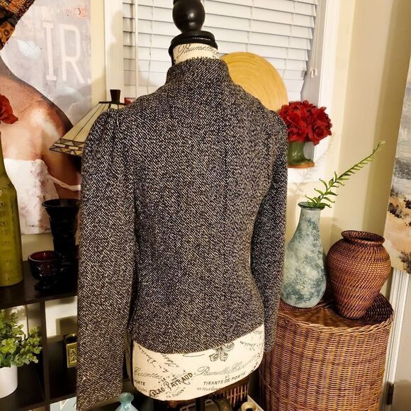 Lux Tweed Military Style Wool Blend Statement Blazer Jacket Xs - Picture 9 of 10